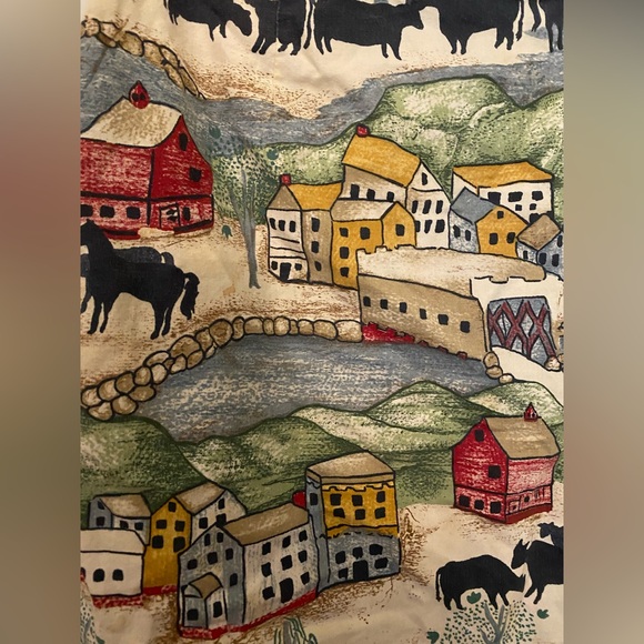 Vintage On the Verge Primitive Folk Western Cows Village Wrap Skirt -Made in USA - Picture 3 of 10